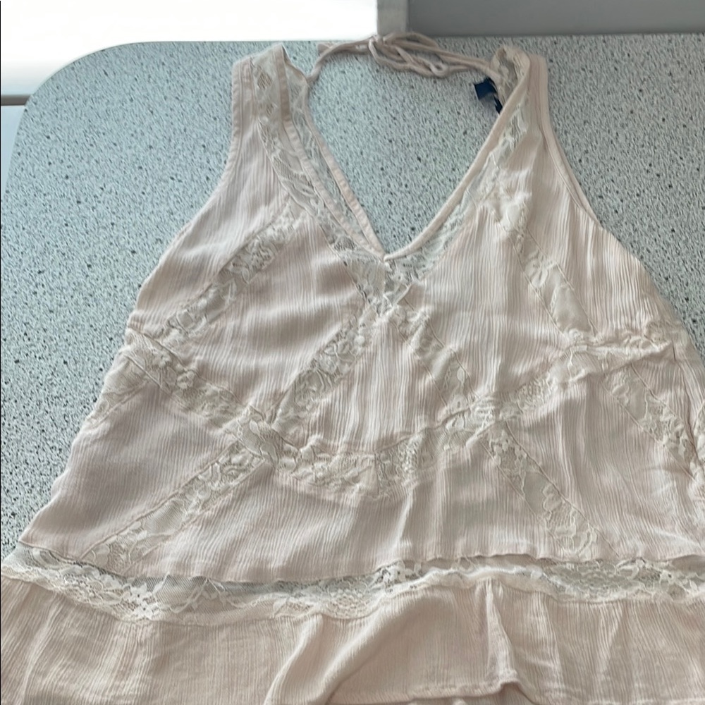 American Eagle Outfitters Cream Lace Tank Top